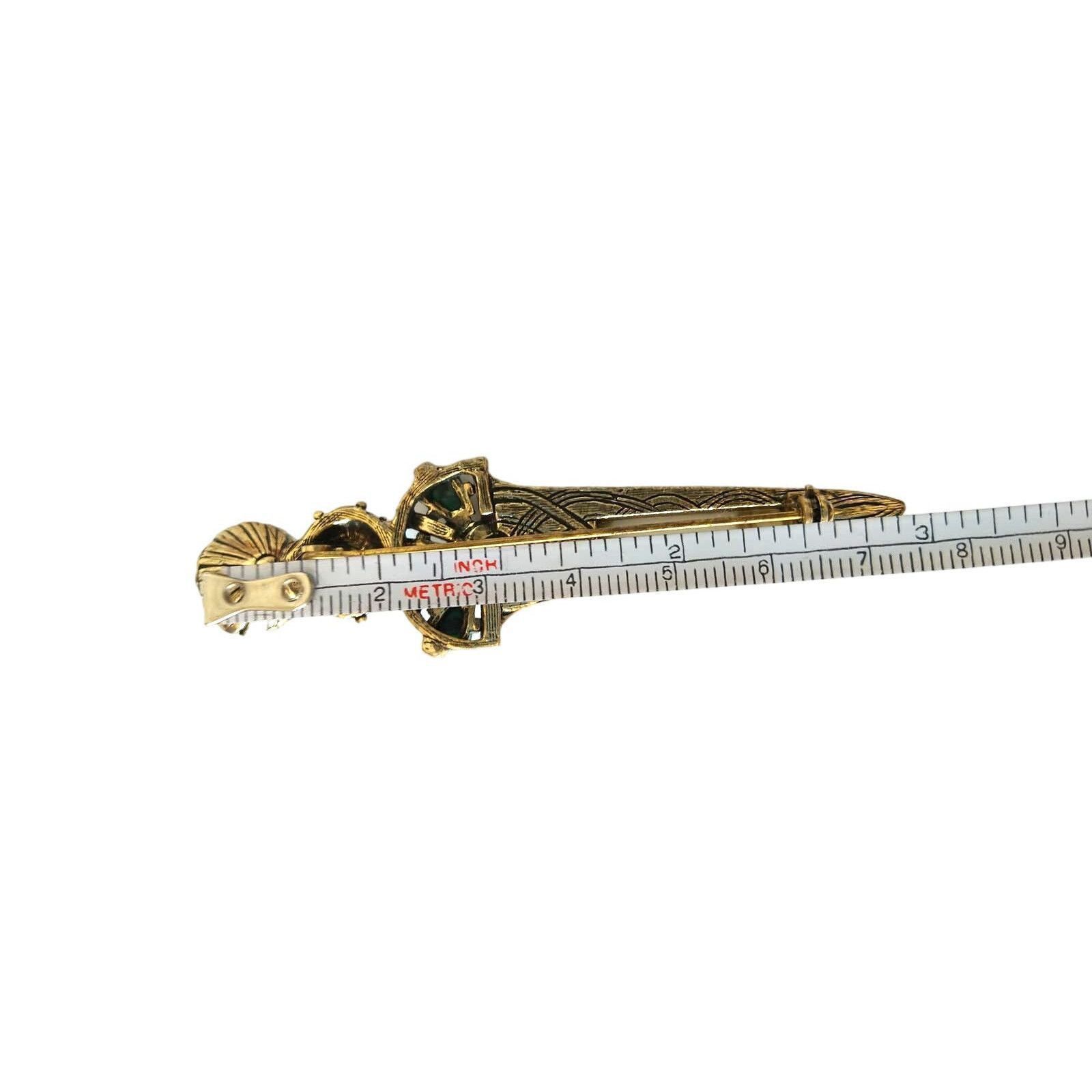 The Unbranded Brand Vintage Women's Brooch Lapel Pin Sword Shape Green Jewels Size ONE SIZE - 2 Thumbnail