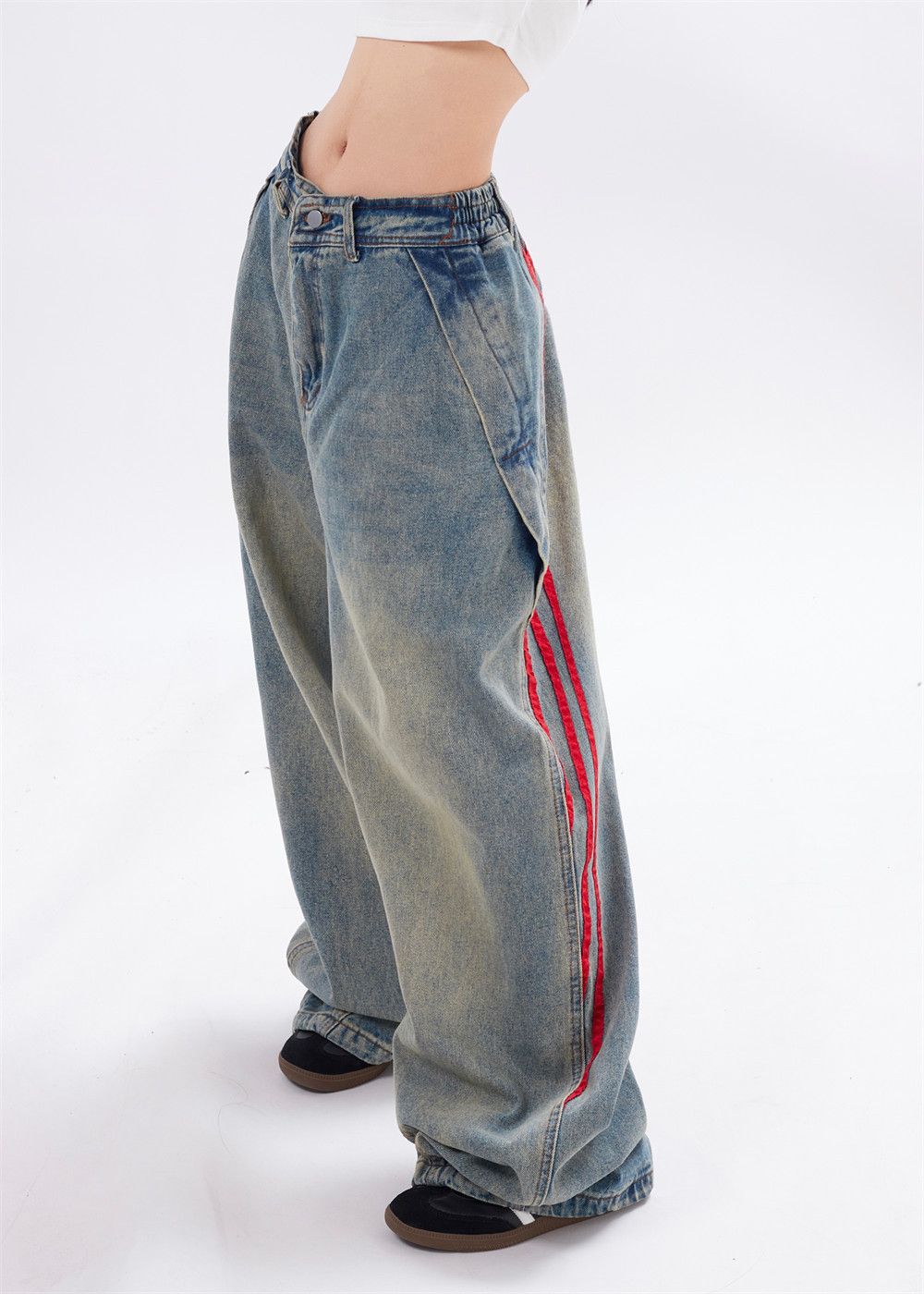Japanese Brand × Jean Punk distressed washed webbing striped loose wide-leg jeans Size US 34 / EU 50 - 3 Thumbnail