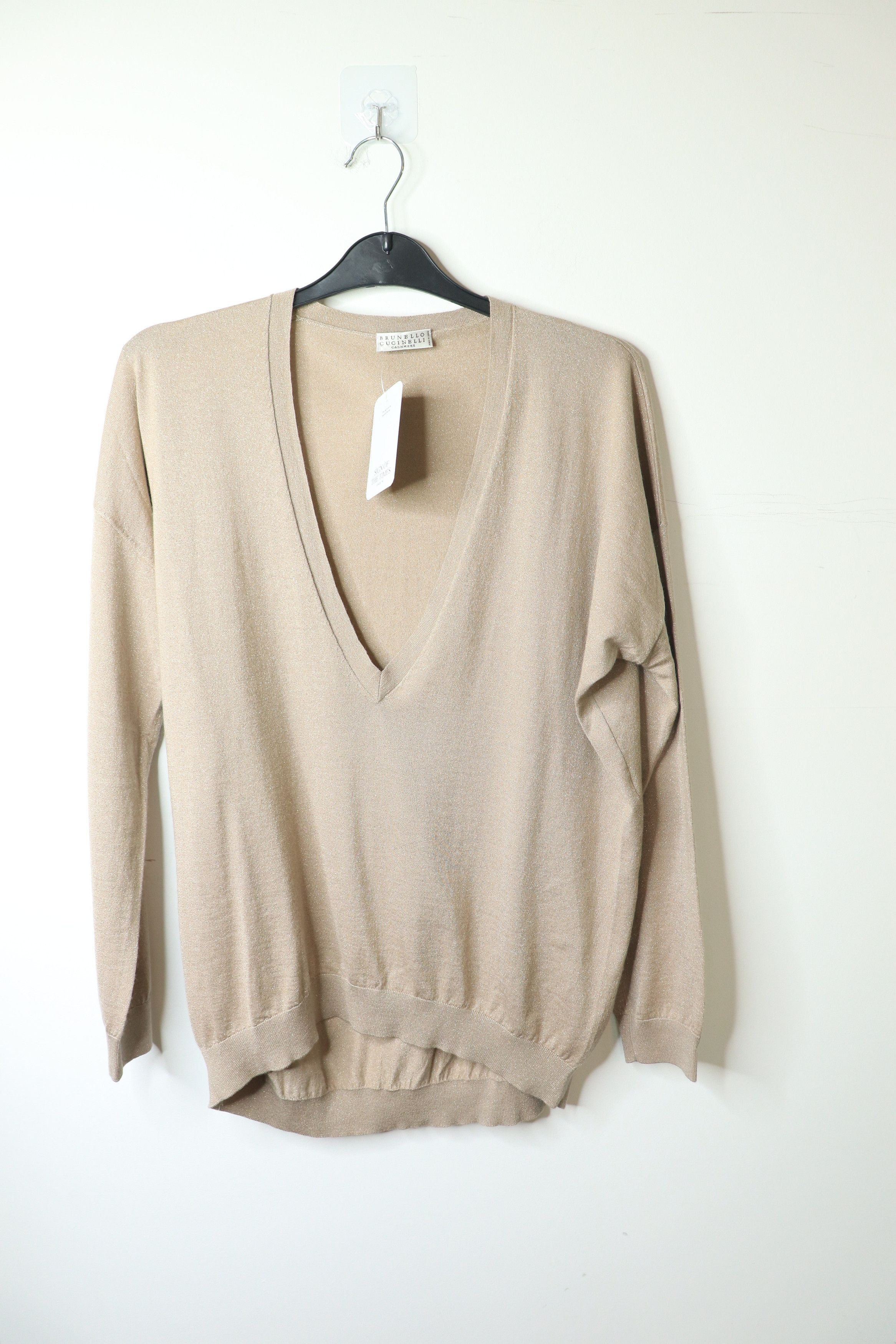 Brunello Cucinelli Neutral sparkly v-neck sweater - 12 Size S / US 4 / IT 40 - 1 Thumbnail