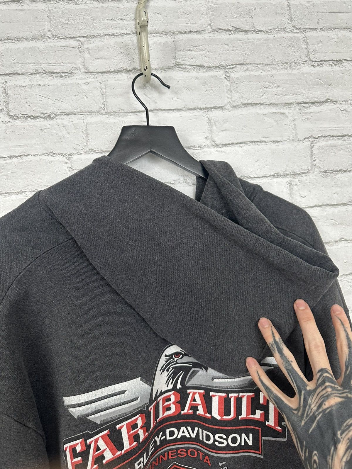Harley Davidson (XL) SICK FADED CHARCOAL Harley Davidson Zip Up Hoodie Size US XL / EU 56 / 4 - 14 Thumbnail