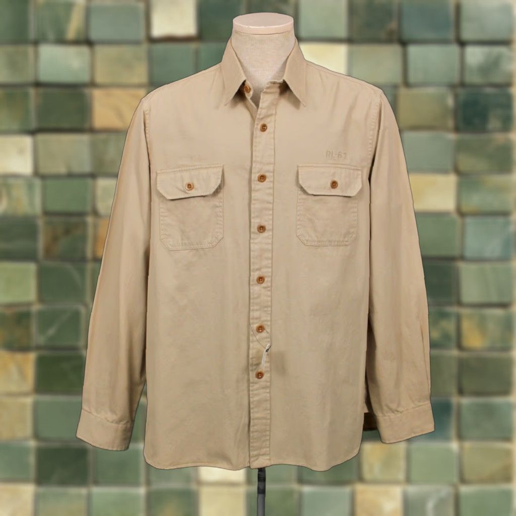 Polo Ralph Lauren Polo Ralph Lauren Shirt Khaki VTG Size L Long Sleeve Navy Base Hawaii Stencil Stain Size US L / EU 52-54 / 3 - 1 Thumbnail