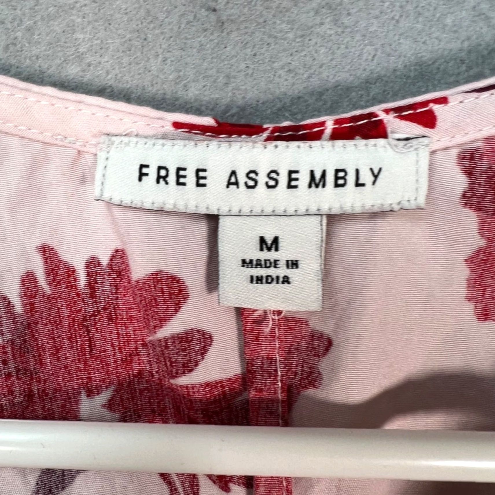 Vintage Free Assembly Floral Midi Dress Shirt Dress? (Pink) 100% Cotton, V-Neck, Ruffle-Sleeve, A-Line, Spring/Summer, Women, Size M Size M / US 6-8 / IT 42-44 - 3 Thumbnail