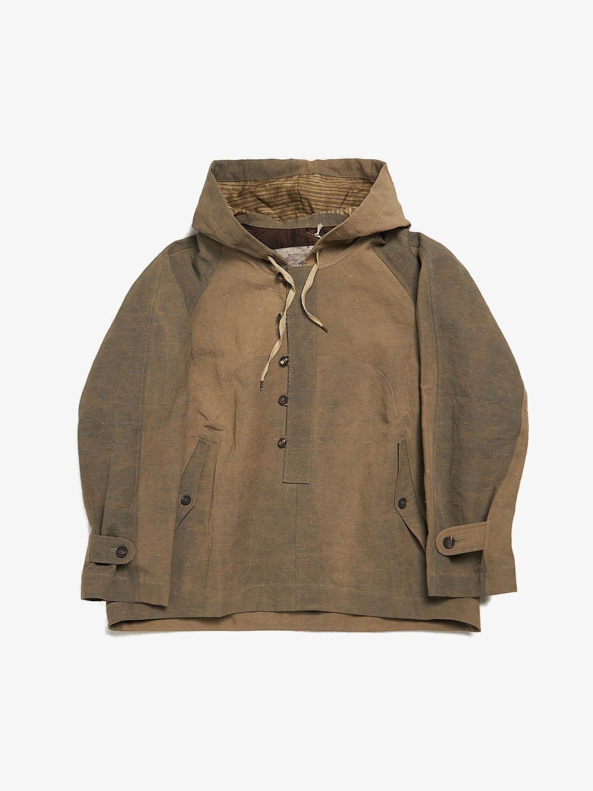 Ziggy Chen Beige Short Pull Over Linen Anorak Parka Size US L / EU 52-54 / 3 - 1 Thumbnail