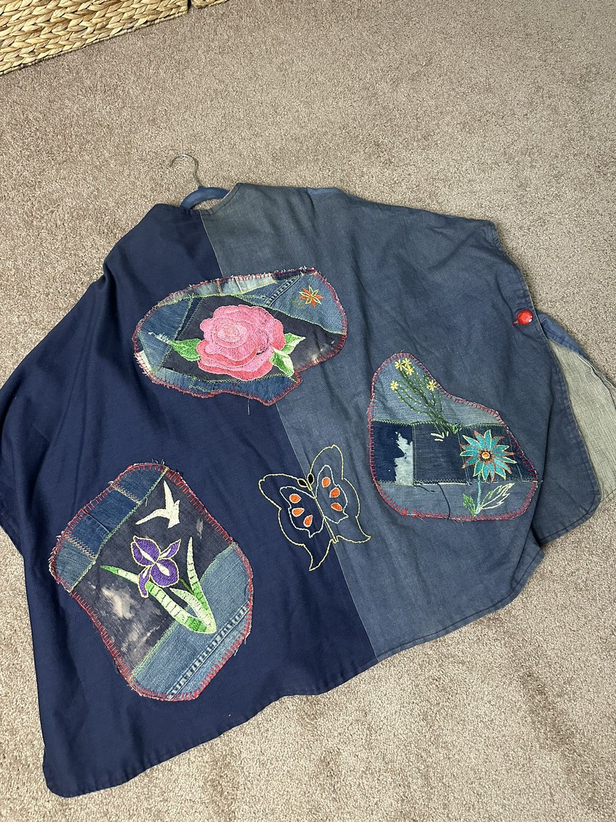 image of Vintage Denim Patch Work Poncho in Blue, Men's (Size XL)