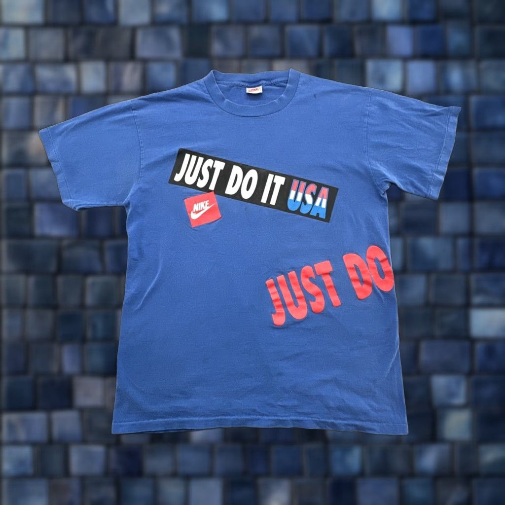 Nike VINTAGE Nike Just Do It T-Shirt Large Mens Blue 80s Made In USA Single Stitch Basketball Shirt Size US L / EU 52-54 / 3 - 1 Thumbnail