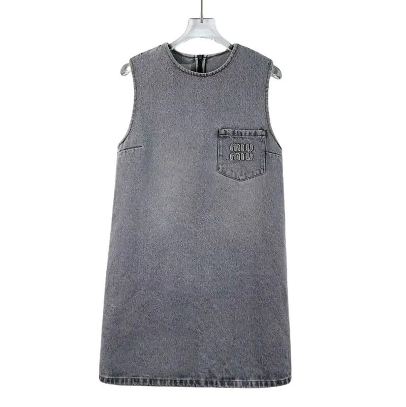 Miu Miu Miu Miu Gray Cotton Women's Dress Size S 0089 Size S / US 4 / IT 40 - 1 Thumbnail