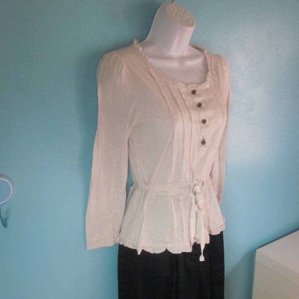 Marc Jacobs Marc Jacobs Size S Cotton Cream 3/4 Sleeve Blouse with Peplum Tie Waist Size S / US 4 / IT 40 - 5 Thumbnail