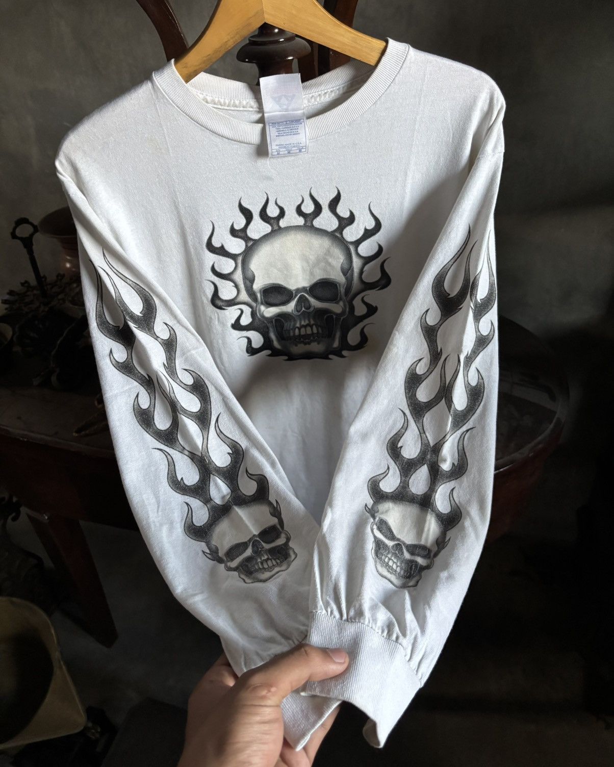 Vintage Crazy Vintage Tee Skull Y2k Longslvee White WCC💀 Size US M / EU 48-50 / 2 - 3 Thumbnail