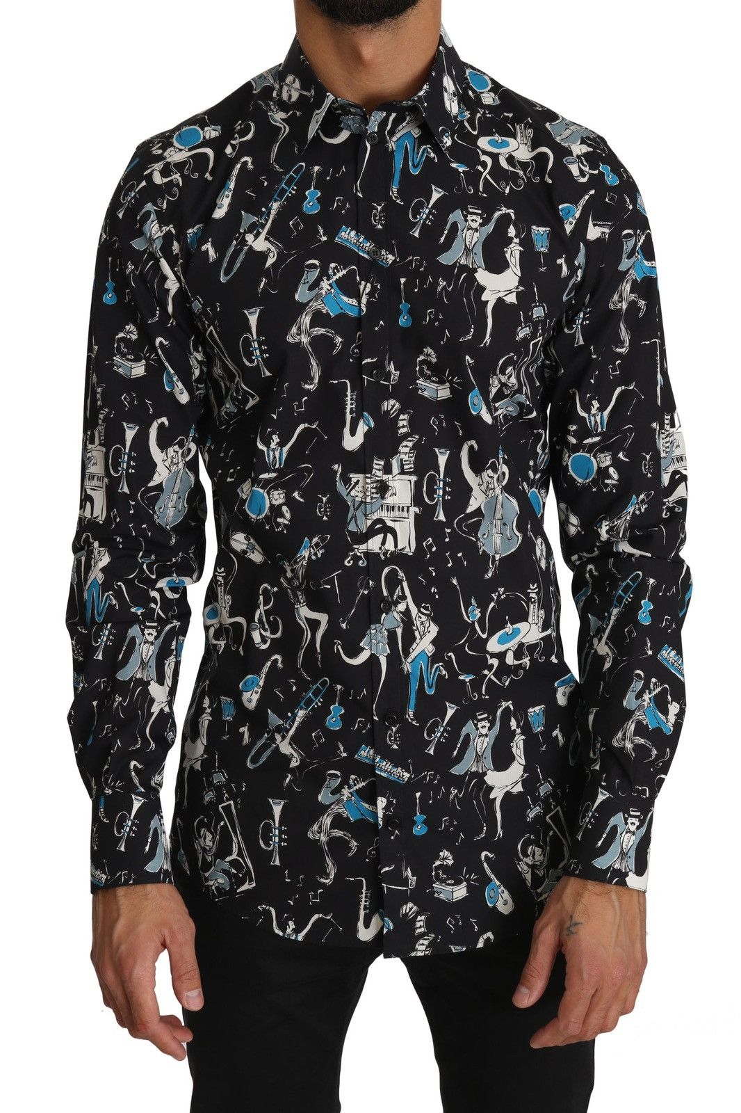Dolce & Gabbana Dolce Gabbana GOLD Jazz Motif Shirt Button Up Black Cotton Size US XS / EU 42 / 0 - 1 Thumbnail