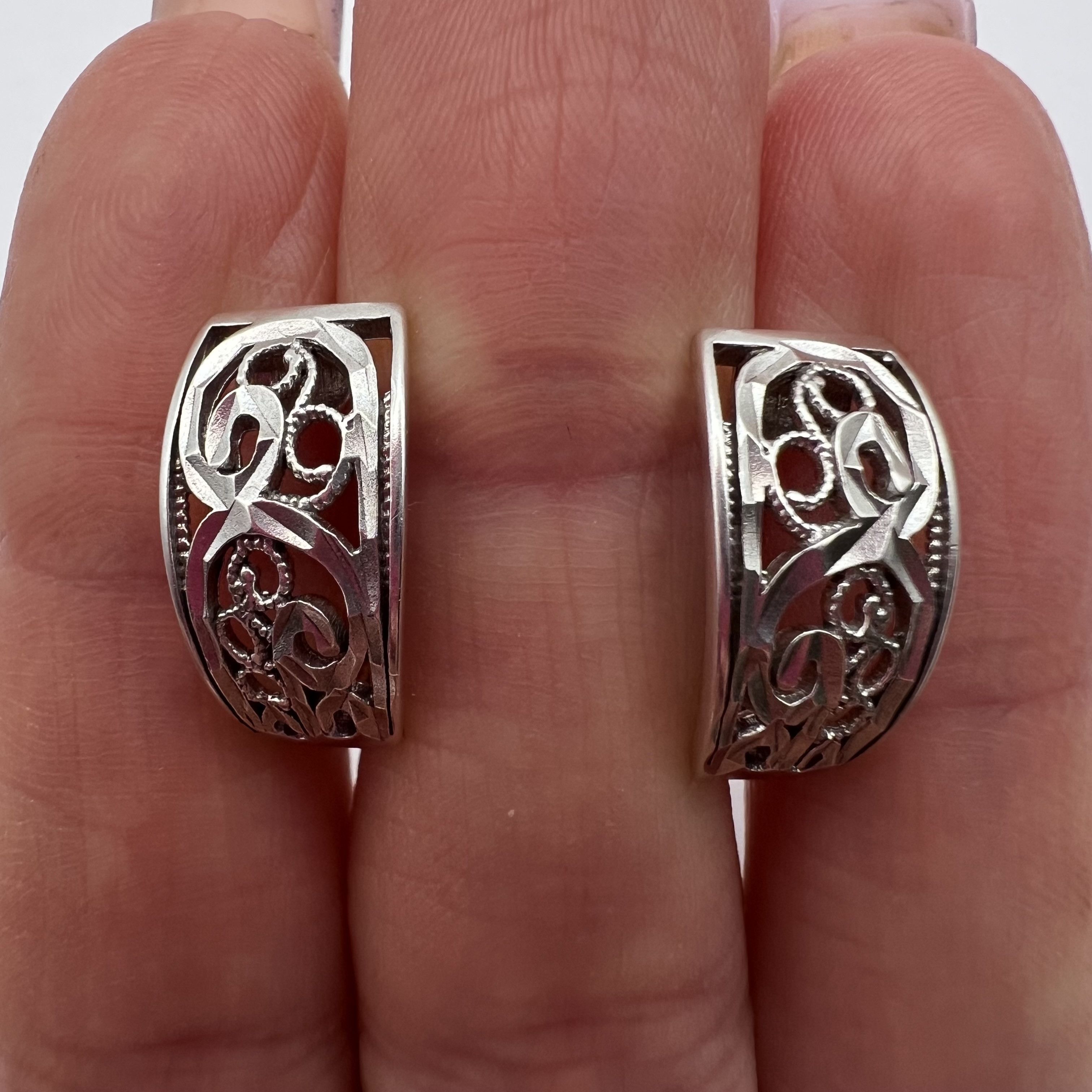 Sterling Silver Vintage Stud Earrings Sterling Silver 925 Jewelry 3.9gr Size ONE SIZE - 2 Thumbnail