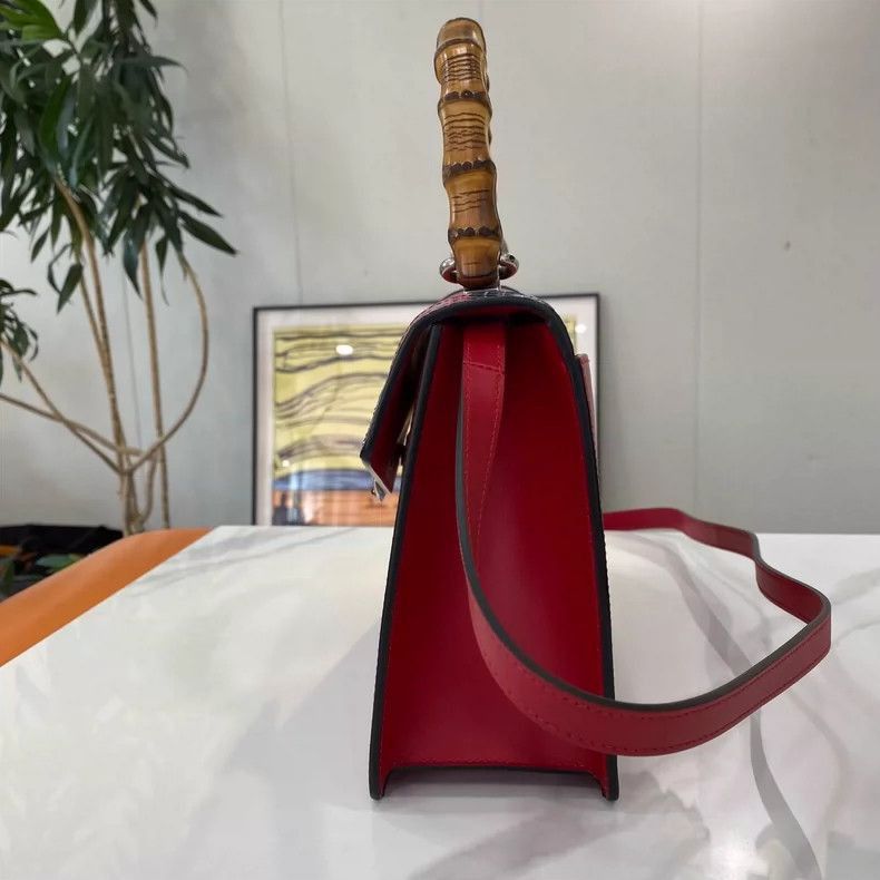 Gucci GUCCI Bamboo Handle Red Leather Bag-2505 Size ONE SIZE - 3 Thumbnail