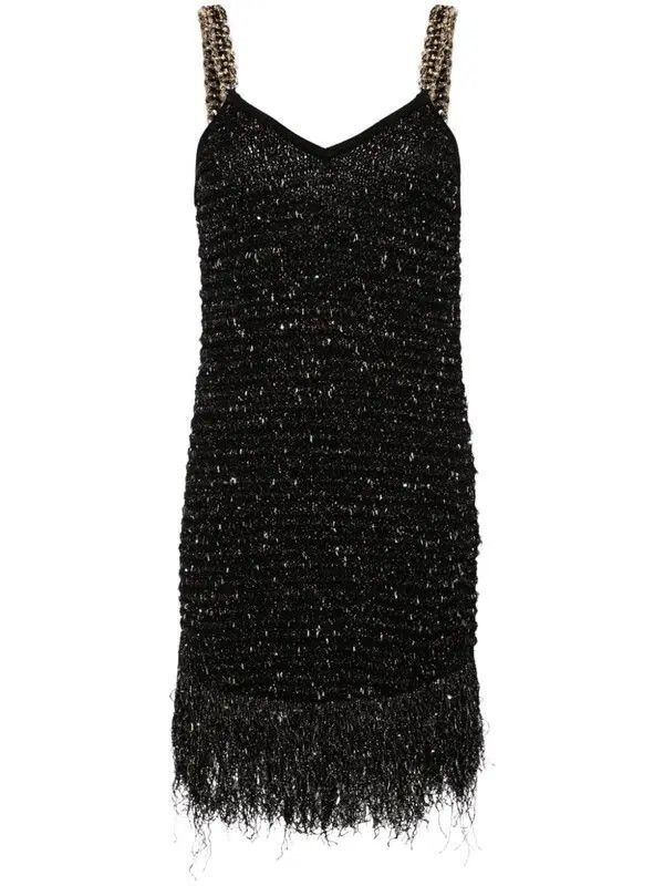 Balmain o1s1wg110825 Fringed Lurex Tweed Mini Dress in Black Size XL / US 12-14 / IT 48-50 - 1 Thumbnail