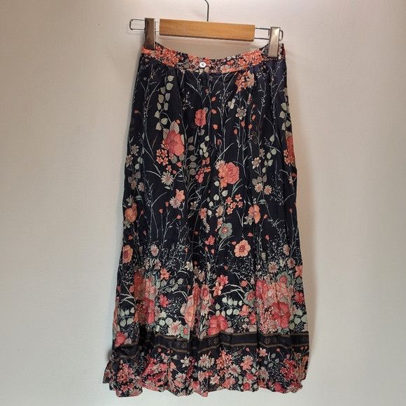 Vintage Vintage Tattoo California Floral Midi Skirt - Size 7 Size 24" / US 00 / IT 34 - 2 Thumbnail