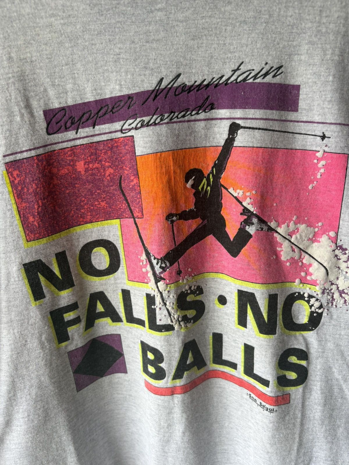 Vintage 1990's No Falls No Balls Ski T-Shirt Size US XL / EU 56 / 4 - 3 Thumbnail