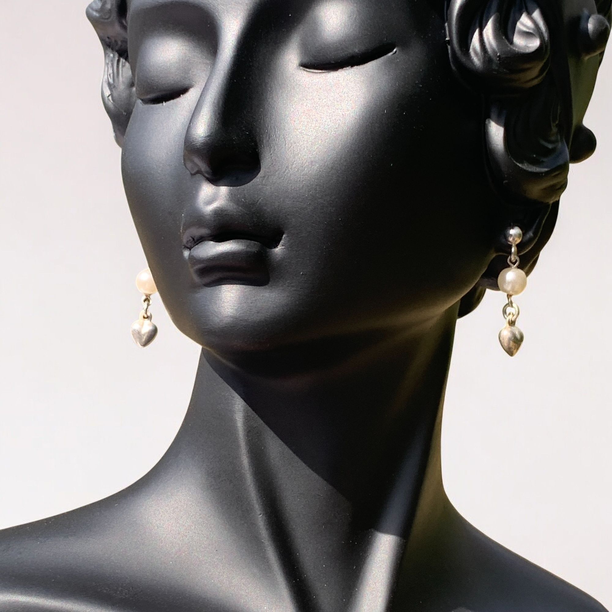 Designer Sterling Silver Drop Earrings With Heart Charms & Faux Pearl Size ONE SIZE - 5 Thumbnail