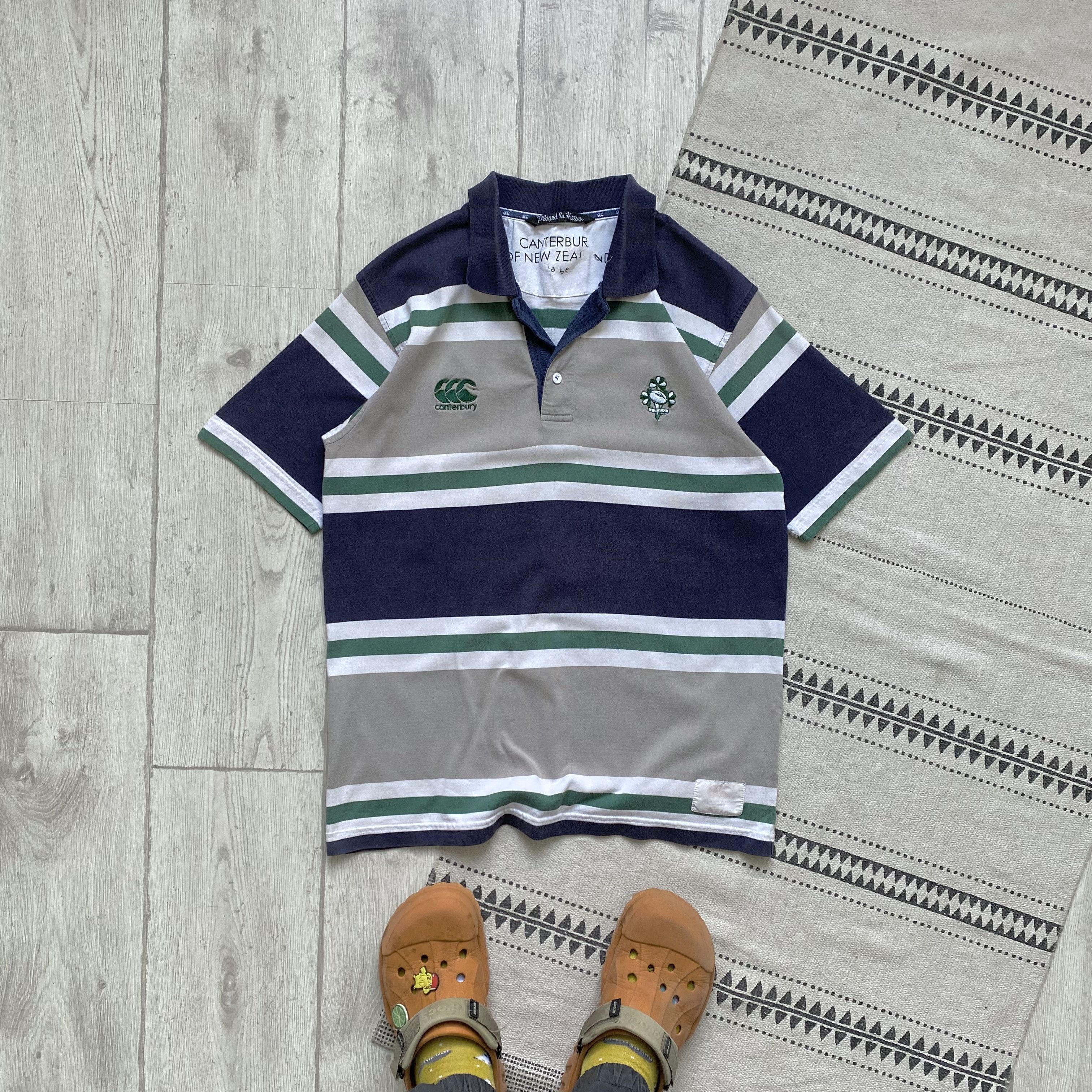 Canterbury of New Zealand 🏈 Vintage Faded Ireland rugby jersey striped polo t-shirt Size US S / EU 44-46 / 1 - 1 Thumbnail