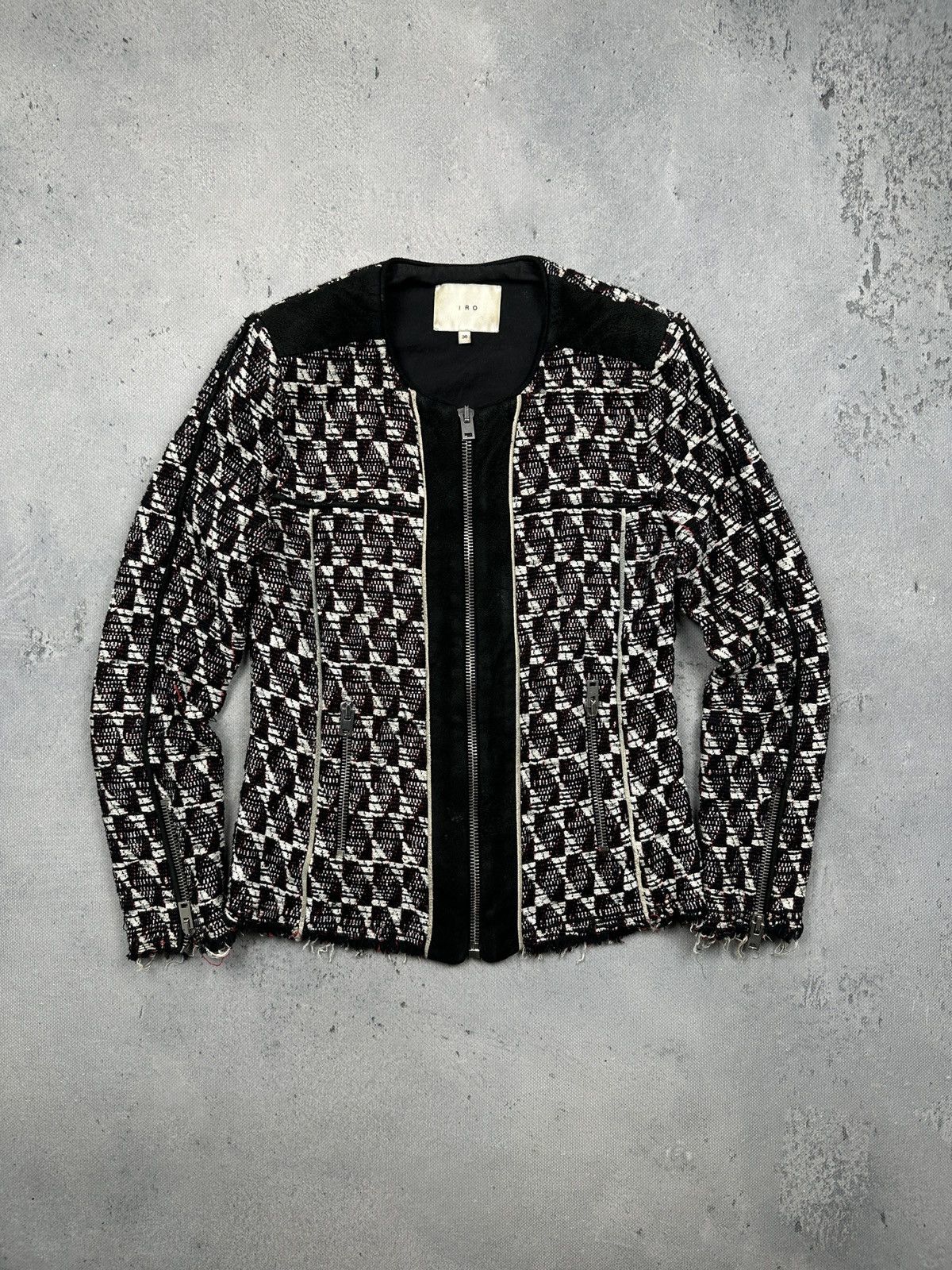 Iro Rare IRO Kamber Tweed Moto Jacket Textured Boucle Leather Size S / US 4 / IT 40 - 1 Thumbnail