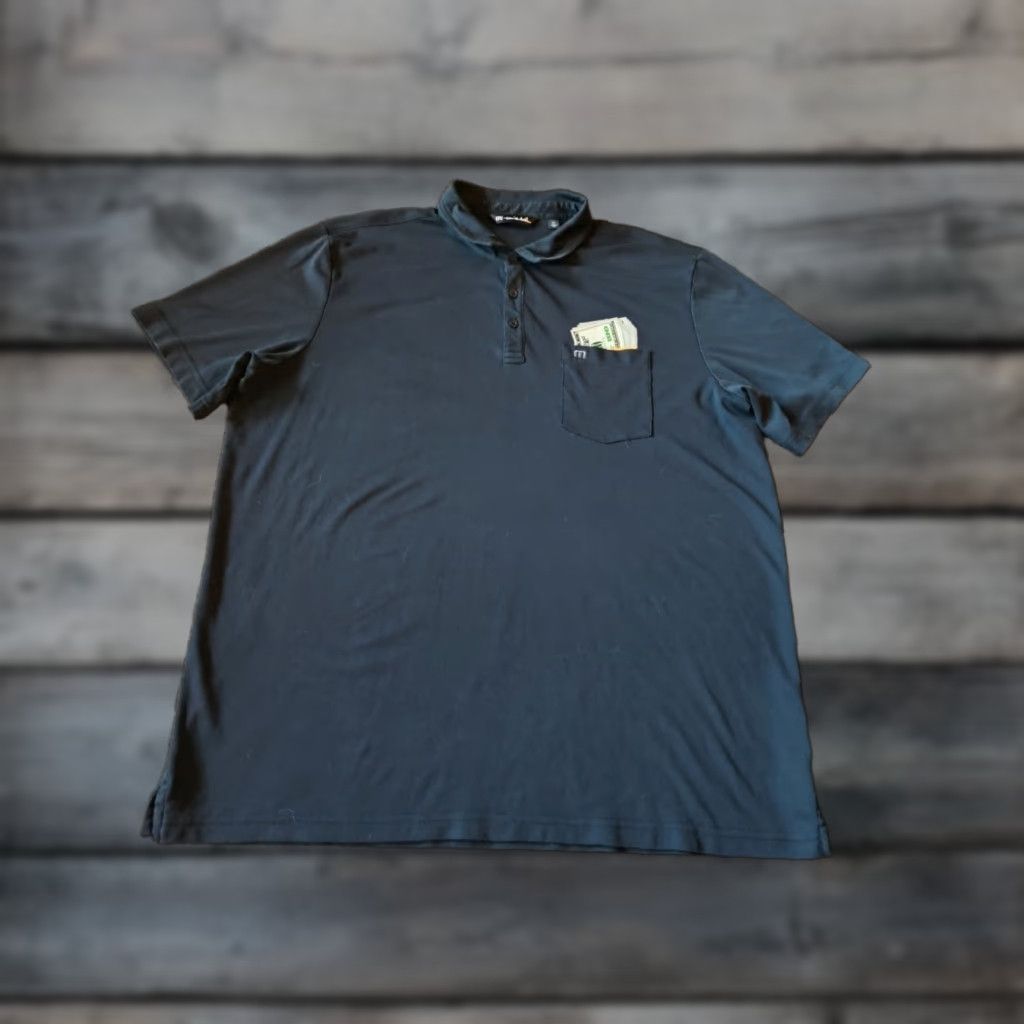 TravisMathew Travis Mathew Mens Polo Shirt Black 2XL Vegas Lucky 777 Winner 100 Dollar Bills Size US XXL / EU 58 / 5 - 1 Thumbnail