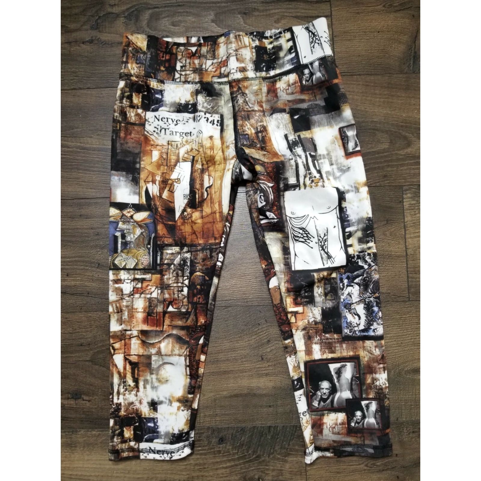 Vintage Grip Leggings Adult M Brown Picasso Art Halloween Photoreal Womens Size 32" / US 10 / IT 46 - 2 Thumbnail