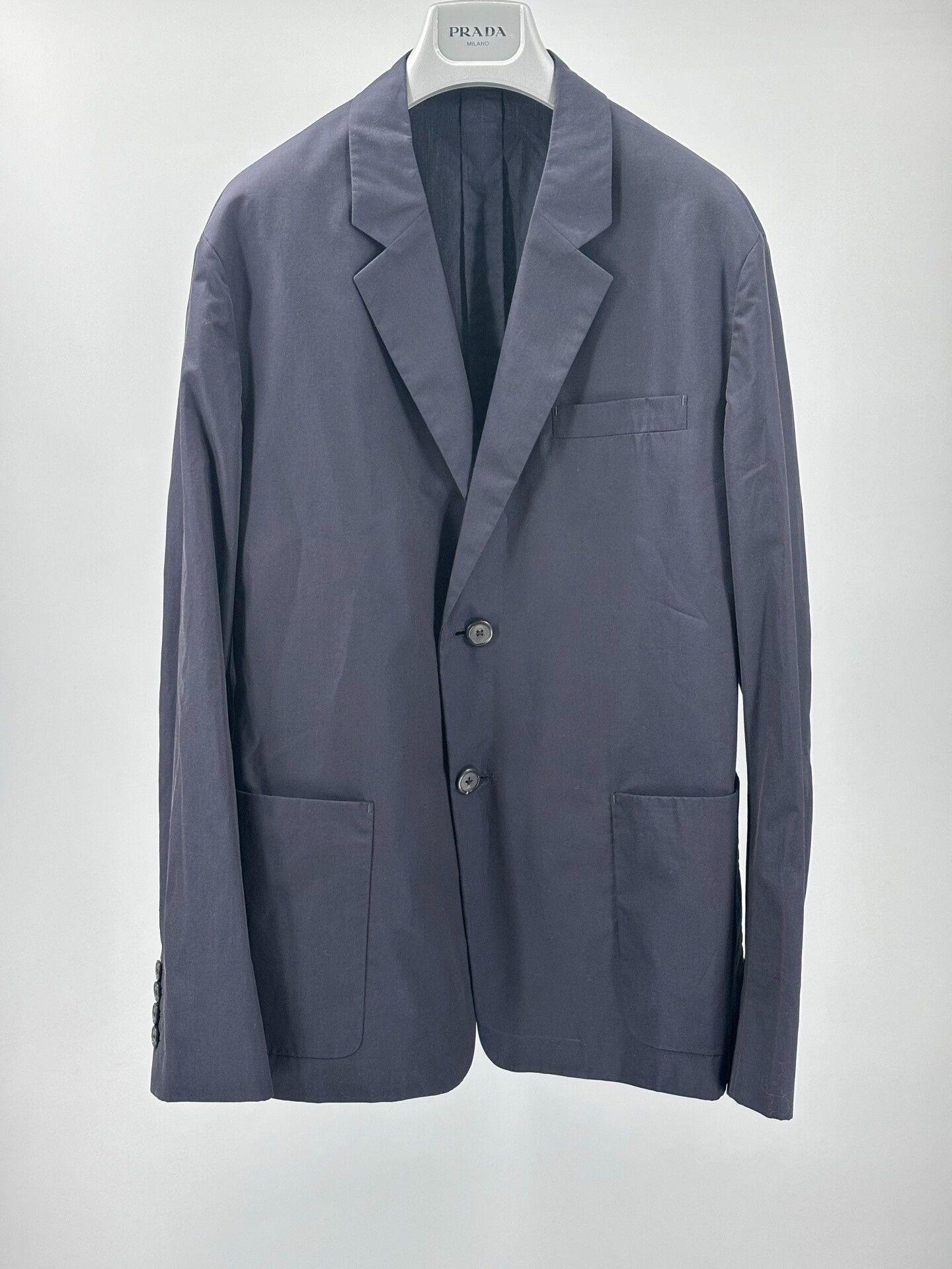 prada men's single-breasted blazer in blue
