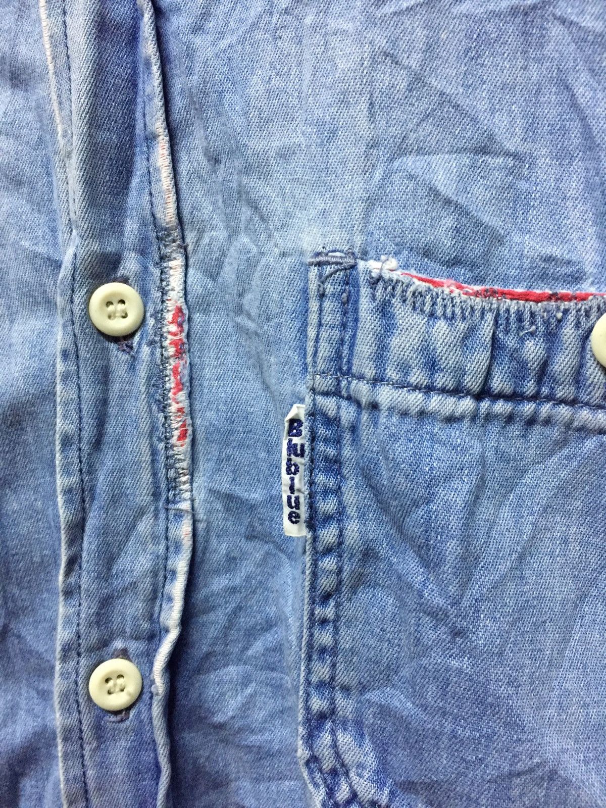 Japanese Brand Vintage Blue Blue Distressed Sunfaded Chambray Size US L / EU 52-54 / 3 - 3 Thumbnail