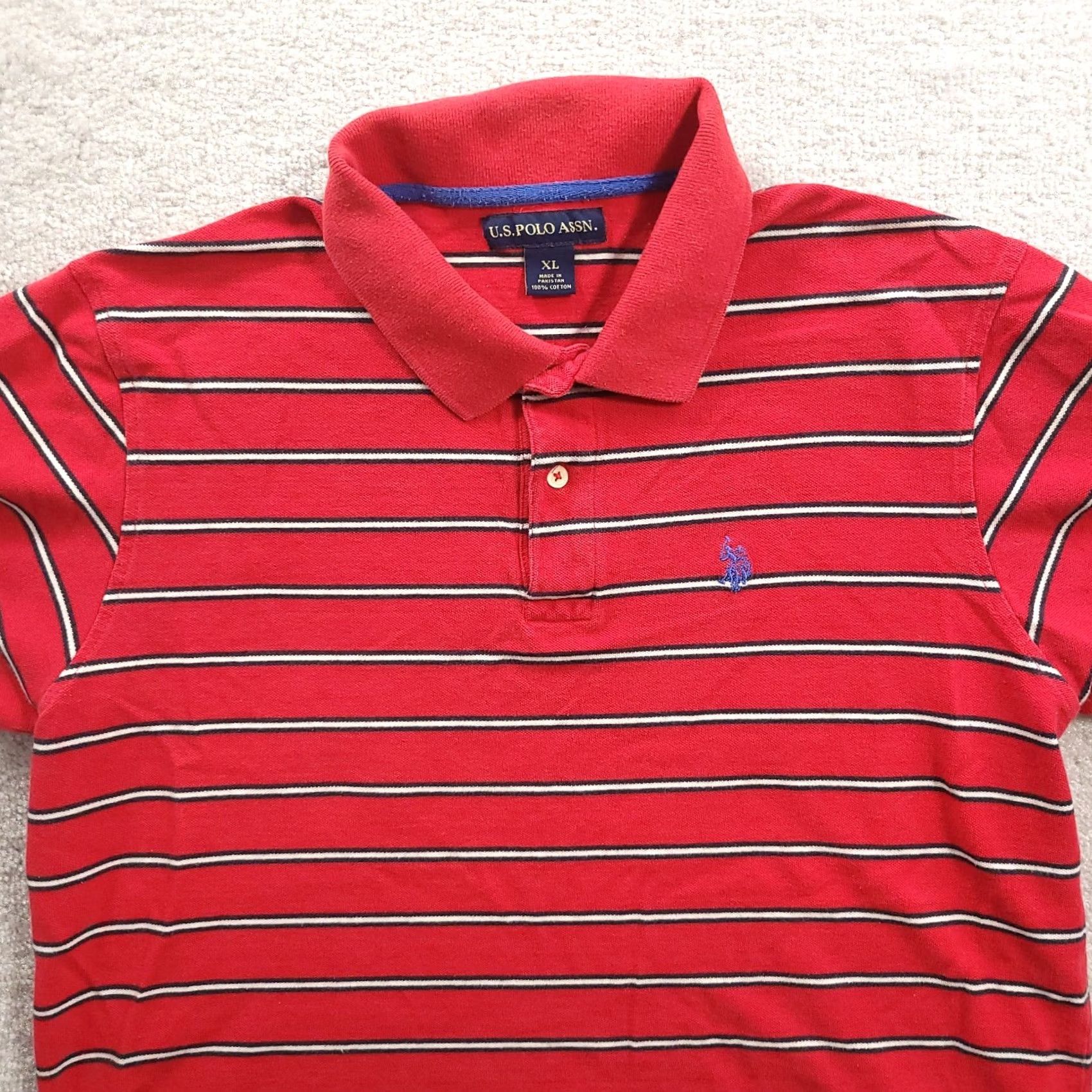 U.S. Polo Assn. VINTAGE U.S. Polo Assn. Polo Shirt Red Stripe 100% Cotton XL Mens Short Sleeve Knit Polo Rugby Golf 90s logo Embroidered Men Size US XL / EU 56 / 4 - 3 Thumbnail