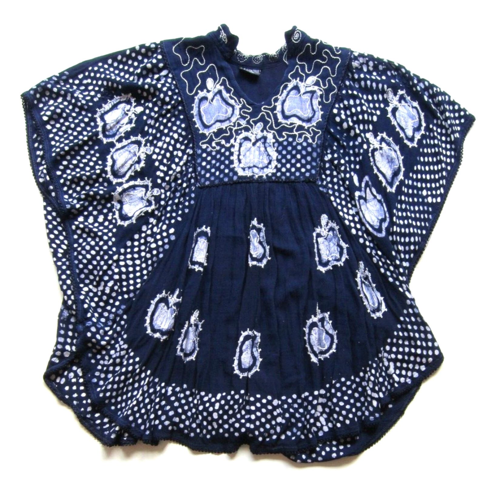 Vintage VINTAGE Highness Blouse Kimono 100% Rayon Blue White Polka Dot Tunic Large Women Shirt Nan Size L / US 10 / IT 46 - 2 Thumbnail