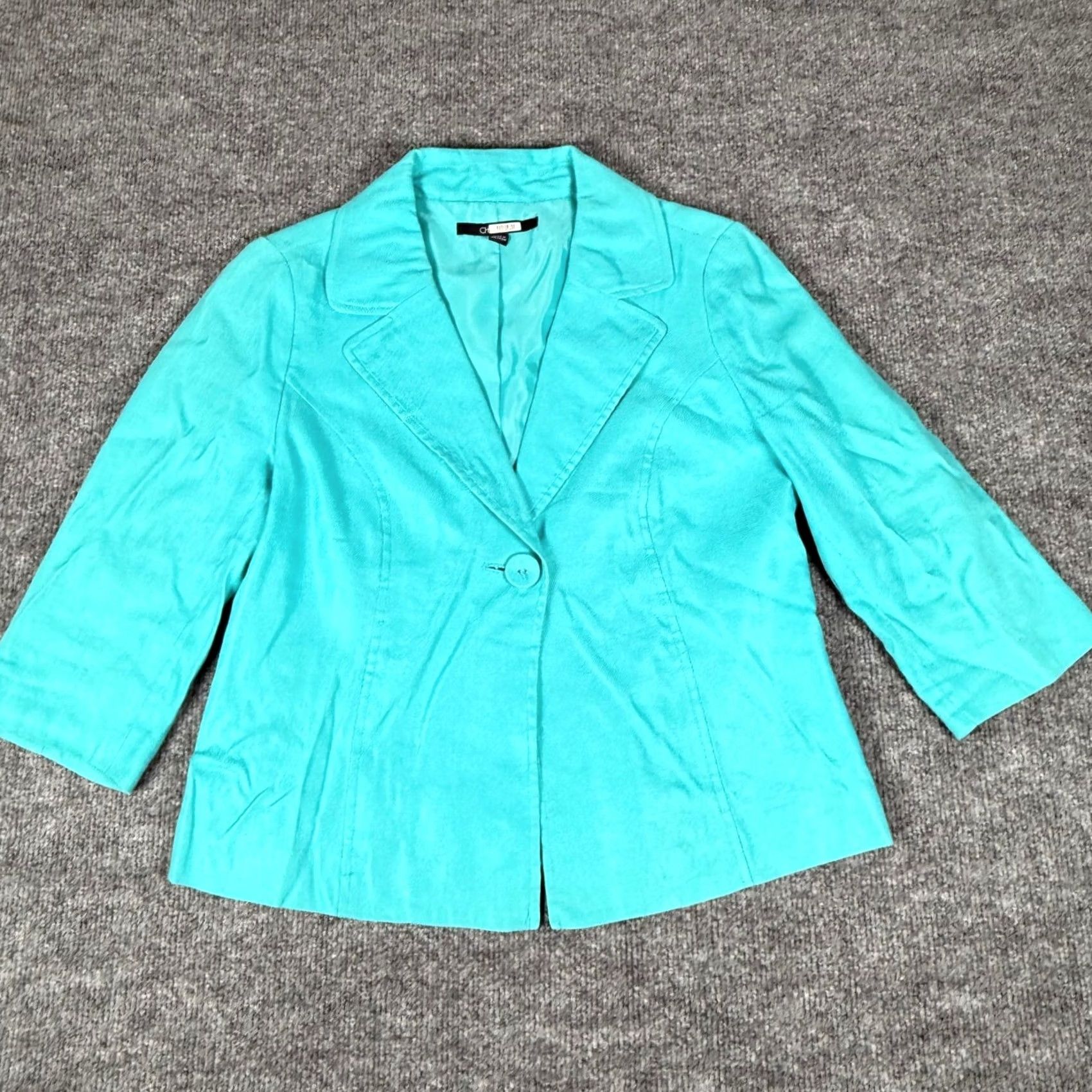 Chaps VINTAGE CHAPS Blazer 2P Teal Linen Blend Single Button 3/4 Sleeve Women Business Casual Size XS / US 0-2 / IT 36-38 - 2 Thumbnail