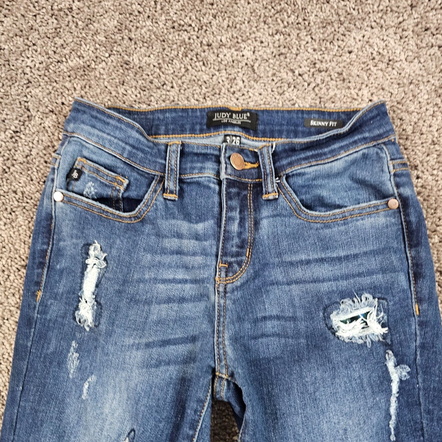 Vintage Judy Blue Jeans Women's Skinny Low Rise Stretch Dark Wash Distressed Size 26 23x28 Size 26" / US 2 / IT 38 - 4 Thumbnail