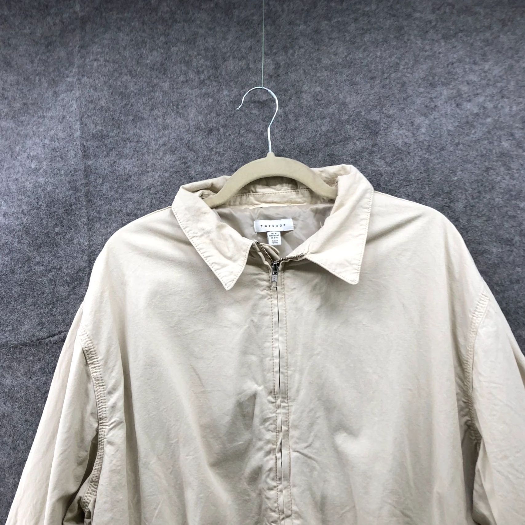 Topshop Topshop Womens Bomber Jacket M Beige Oversized Cotton Collared Zip 90s Retro Size M / US 6-8 / IT 42-44 - 3 Thumbnail
