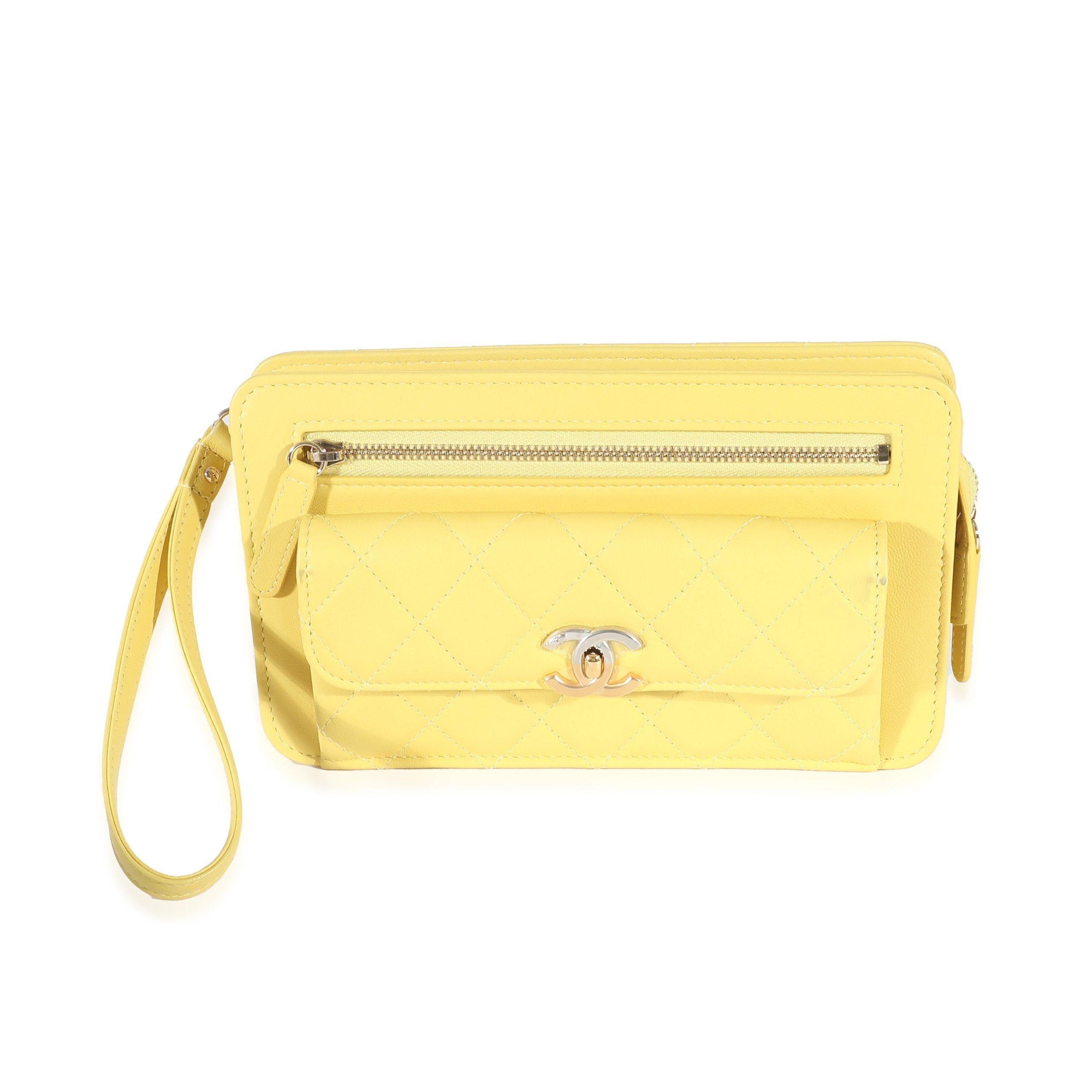 Chanel Chanel Yellow Lambskin Quilted Front Pocket Wristlet Size ONE SIZE - 1 Preview