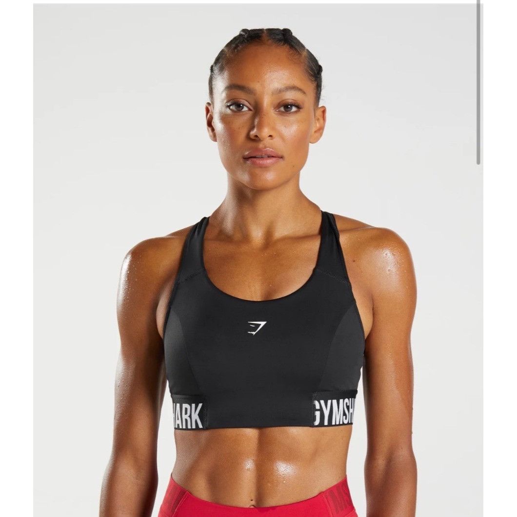 Gymshark Gymshark Womens Black Racerback Sports Bra With Logo Band Te Size S / US 4 / IT 40 - 1 Thumbnail