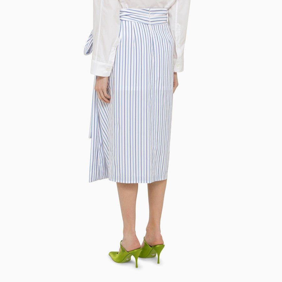 Dries Van Noten o1d2blof0824 Striped Cotton Midi Skirt in Light Blue & White Size 26" / US 2 / IT 38 - 4 Thumbnail