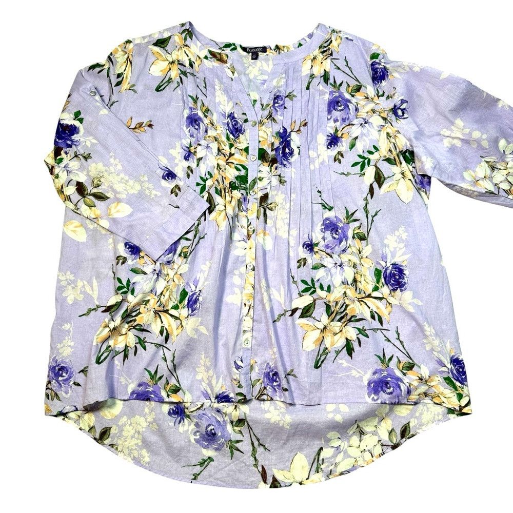 Other New Roaman's Lilac Floral Long Roll Up Sleeve Cotton Big Sh Size 4XL / US 24-26 - 2 Thumbnail