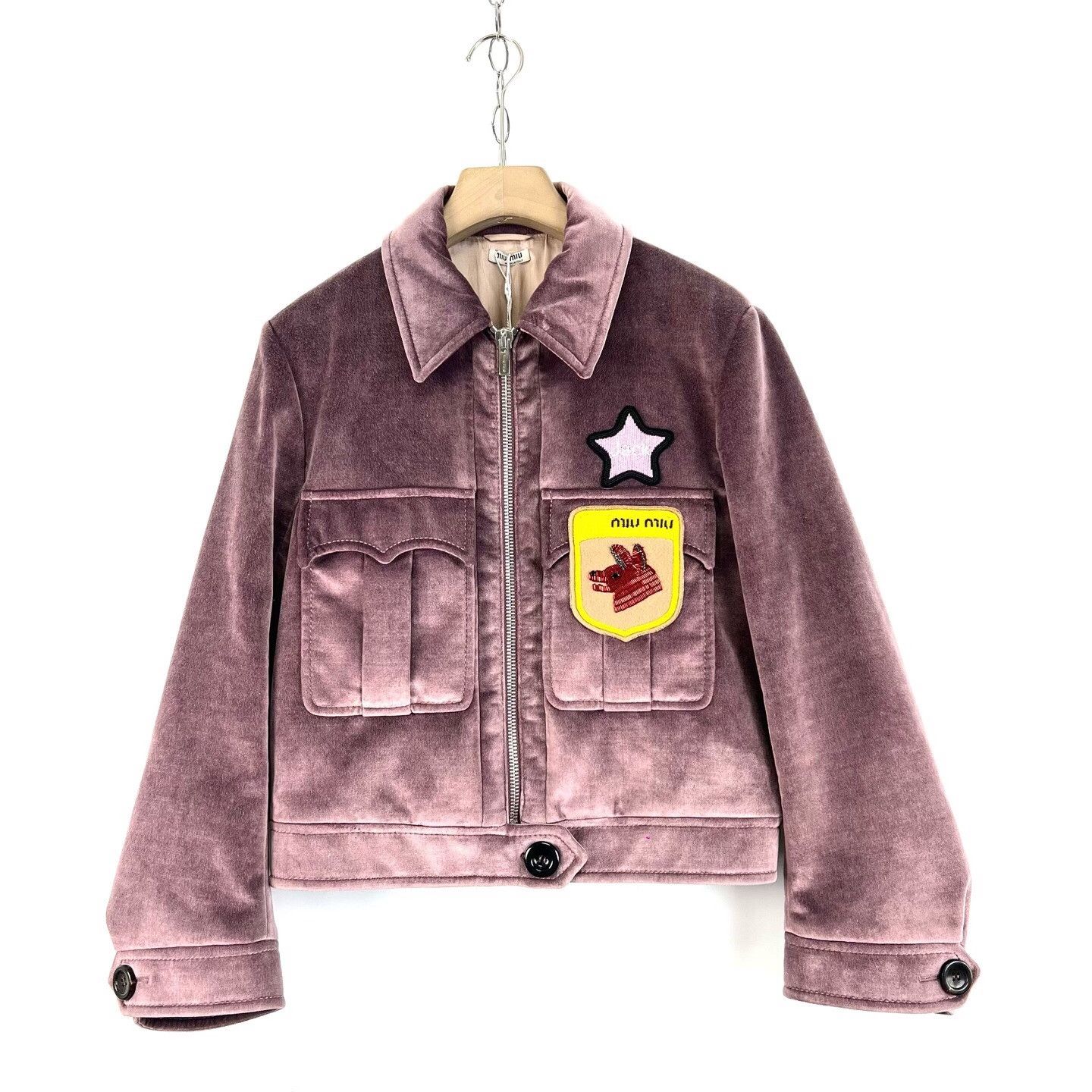 Miu Miu Miu Miu Pink-Purple Beaded Logo Velvet Coat Size M / US 6-8 / IT 42-44 - 1 Thumbnail