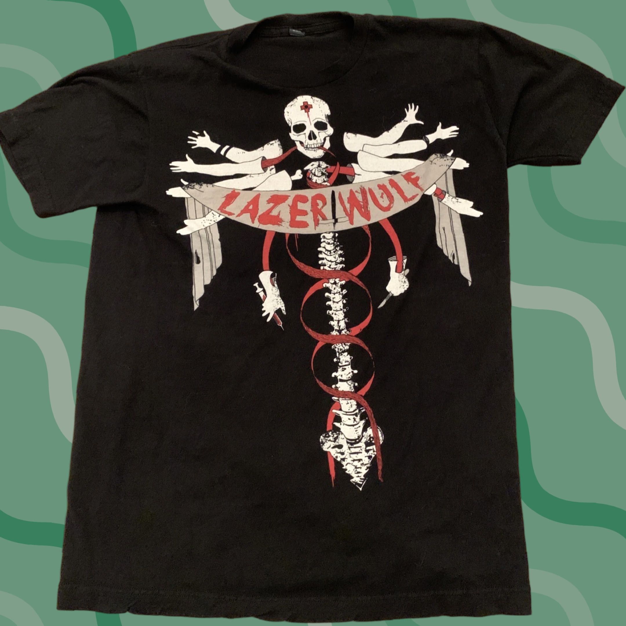 Tultex VINTAGE Lazer Wulf Band T-Shirt Black M Men Size T-Shirt Skull Blood Creepy 90s Concert Twist? Size US M / EU 48-50 / 2 - 1 Thumbnail