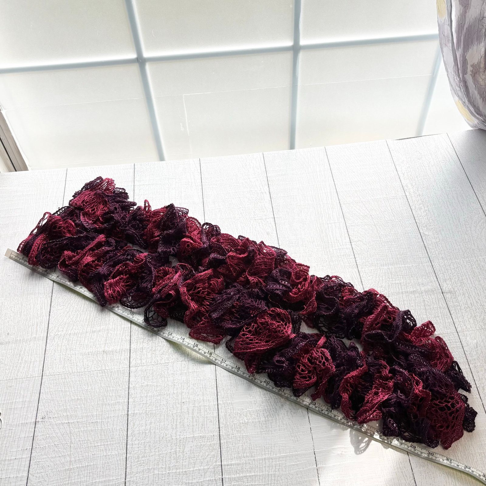 Handmade Handmade Crocheted Ruffle Red Purple Scarf Silver Accents Size ONE SIZE - 3 Thumbnail