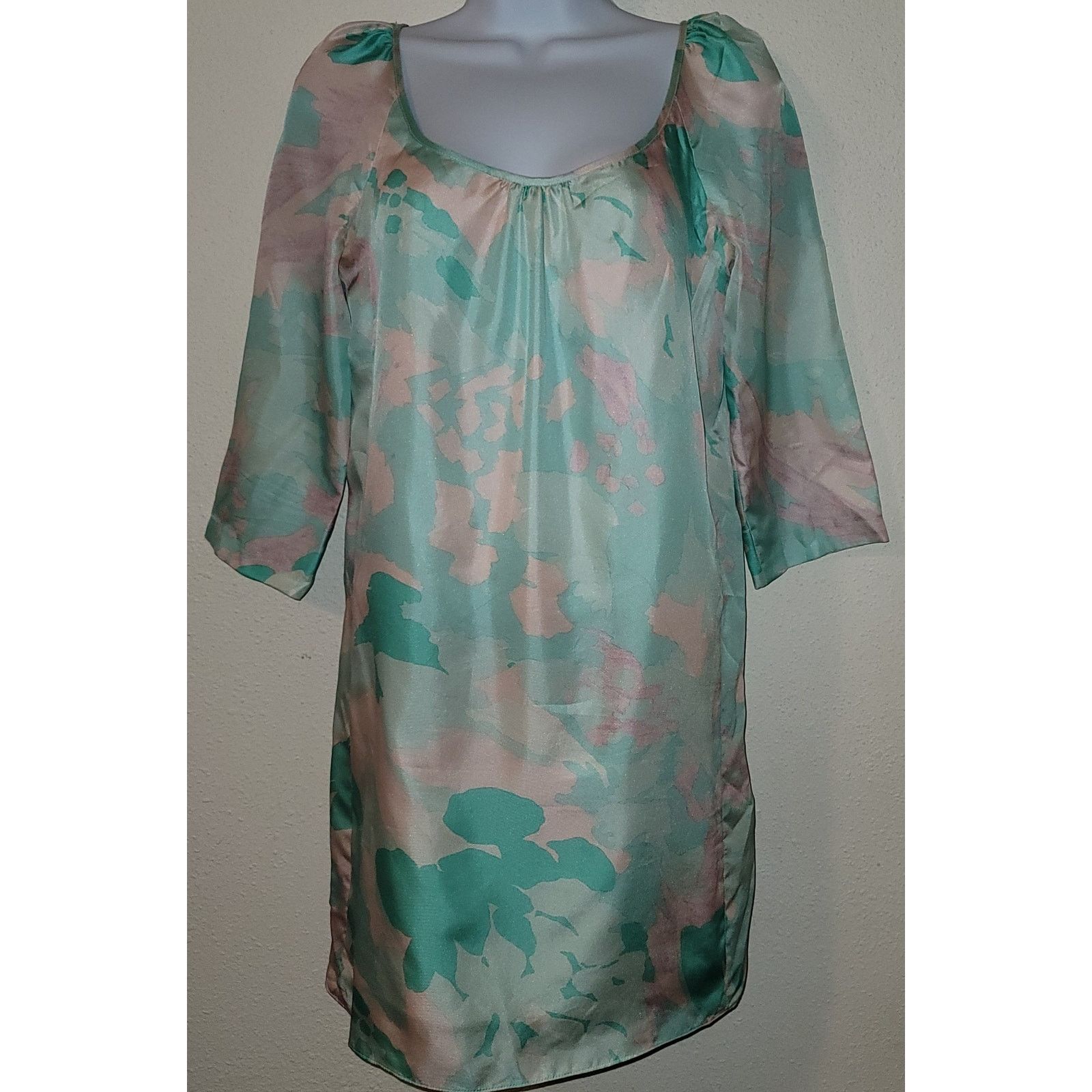 Other VTG Tara Jarmon Green Pink Retro Mini Dress 38 M 100% Silk Size M / US 6-8 / IT 42-44 - 7 Thumbnail
