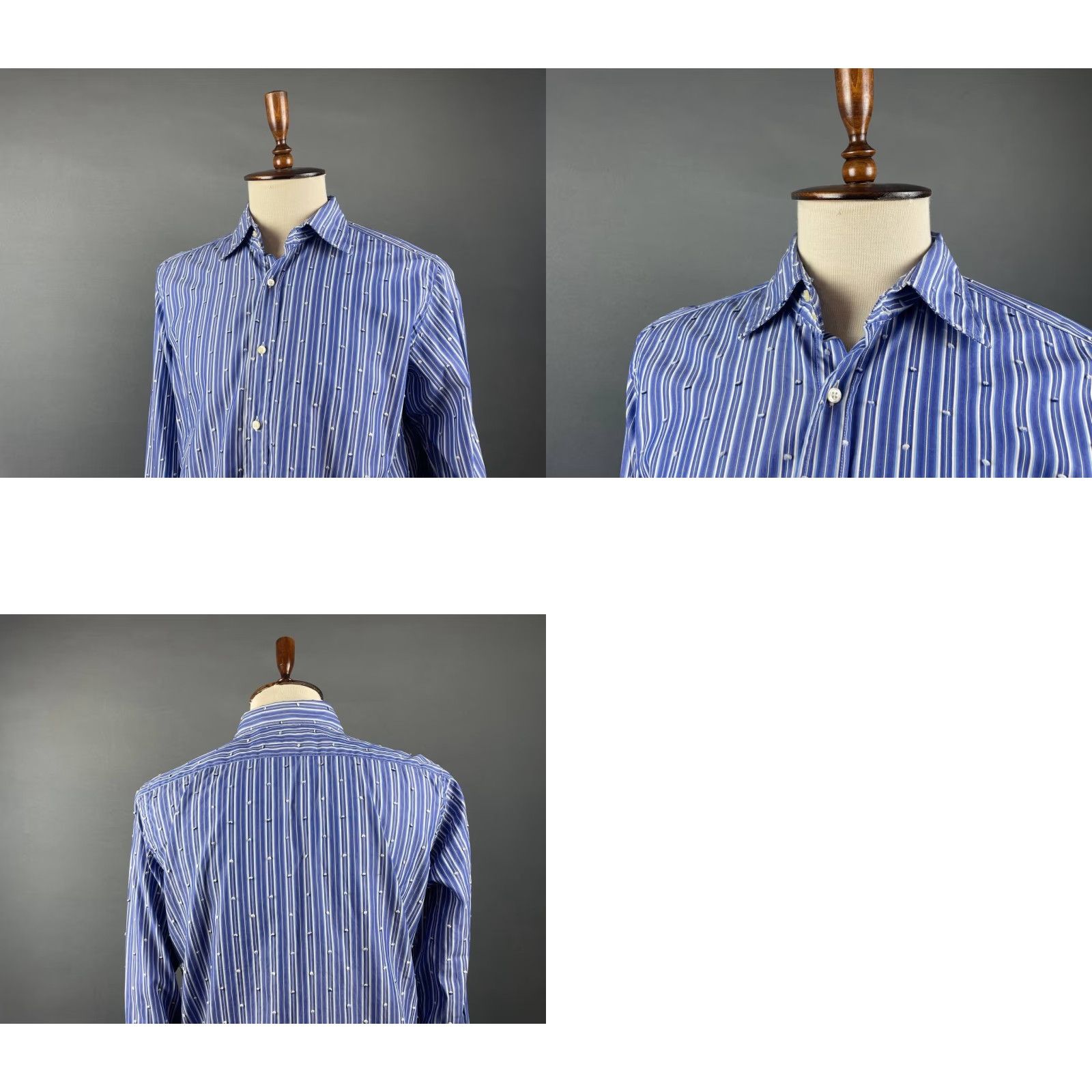 Etro ETRO Milano Mens Button-Up Shirt XL Blue Pinstripe Paisley Print Long Sleeve Size US XL / EU 56 / 4 - 9 Thumbnail