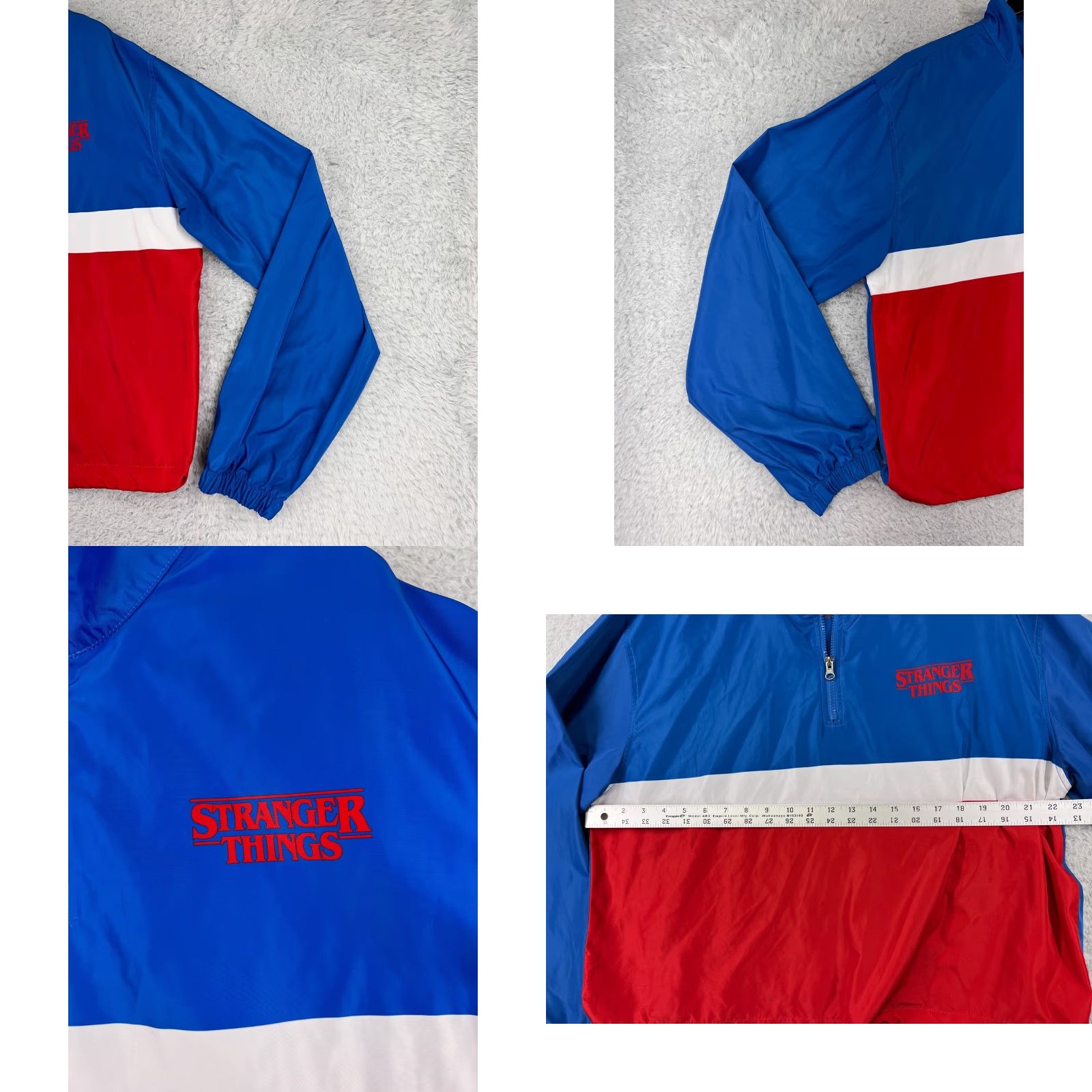 Vintage Stranger Things Jacket Teens 2XL Blue Red Striped Windbreaker Full Zip Pockets Logo 2XL Womens? Size XXL / US 16-18 / IT 52-54 - 8 Thumbnail