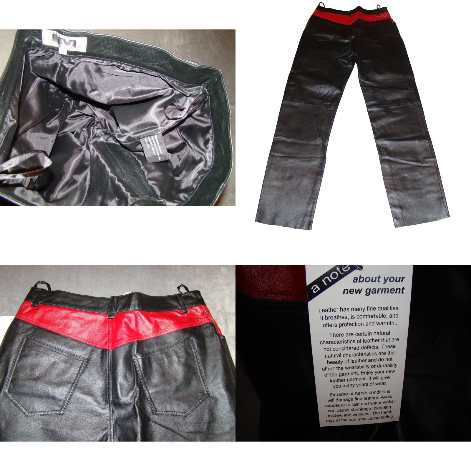 Vintage VINTAGE International Male Pants Leather Black with Red Trim NWT 36 Mens Straight Leg 5-Pocket Hem Raw Front Zip Closure Size US 36 / EU 52 - 8 Thumbnail