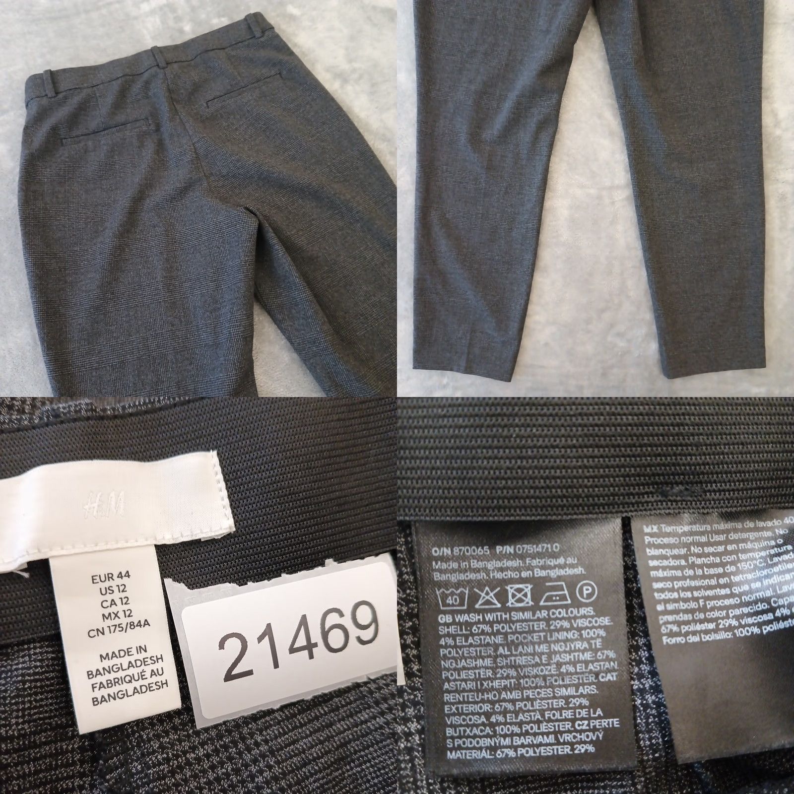H&M H&M Dress Pants Womens Size 12 Gray Plaid Pockets 32x28 High Rise Regular Straight Wear Mens Womens Size 34" / US 12 / IT 48 - 8 Thumbnail