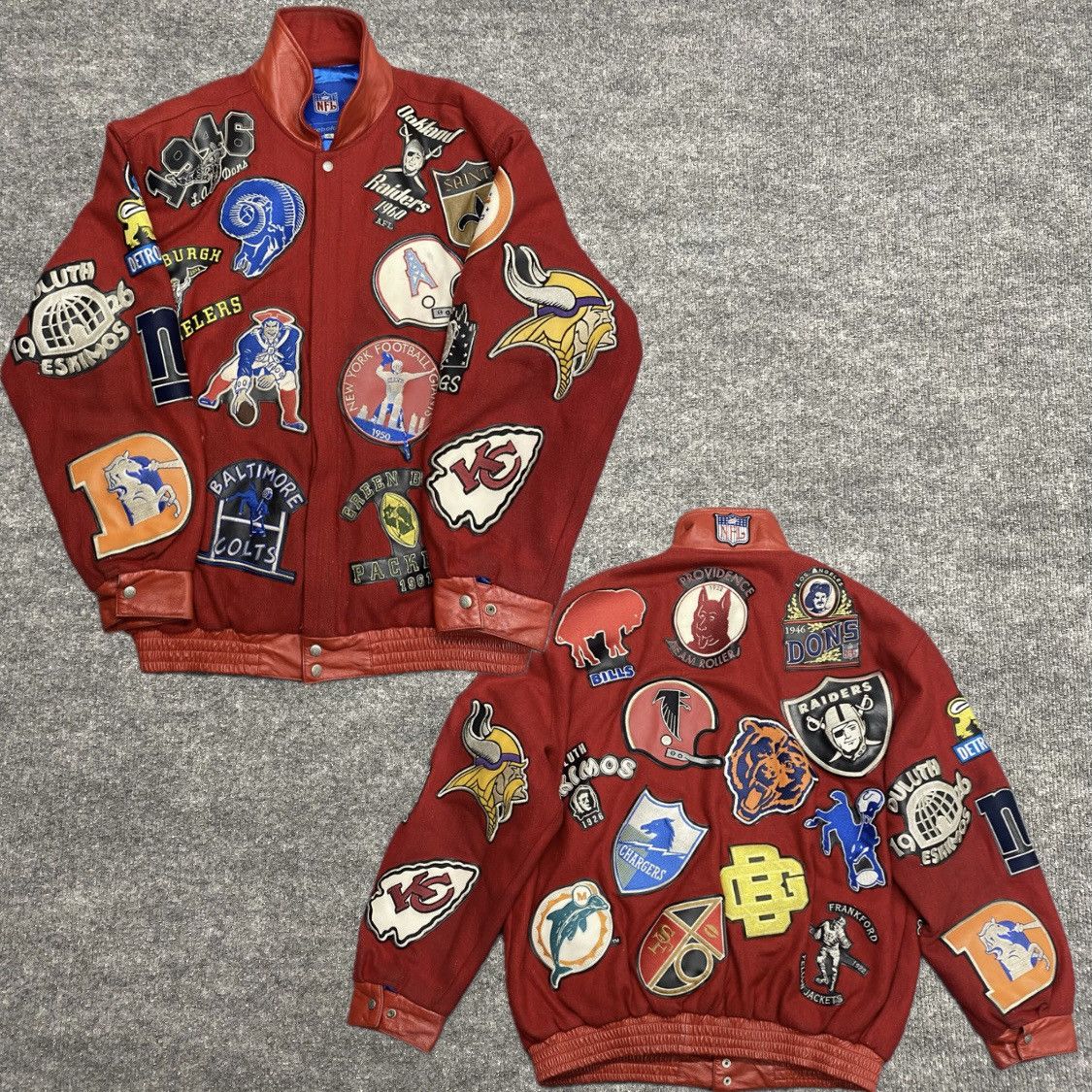 NFL Vintage 90's NFL Patches Red Bomber Jacket Size 3XL Size US XXL / EU 58 / 5 - 1 Thumbnail