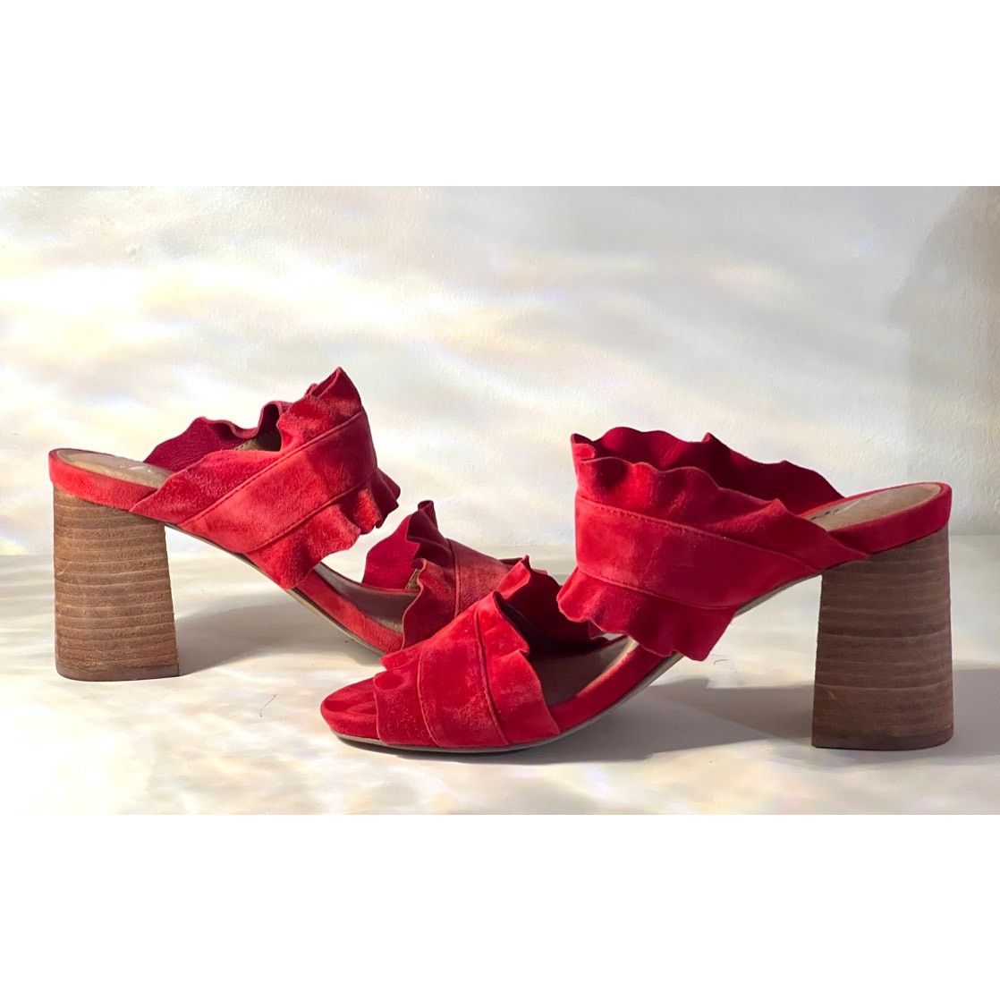 Free People Free People Rosie Ruffle Stacked Heel Red Size EU 37 US 6.5 Size US 6.5 / IT 36.5 - 5 Thumbnail
