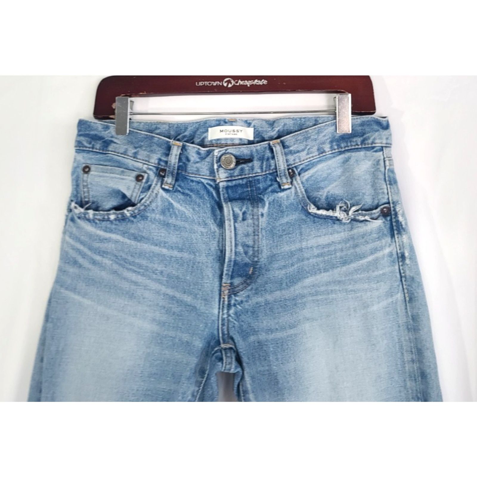 MOUSSY Moussy Vintage Womens May Tapered Destroyed Jeans Blue 27 Size 27" / US 4 / IT 40 - 4 Thumbnail