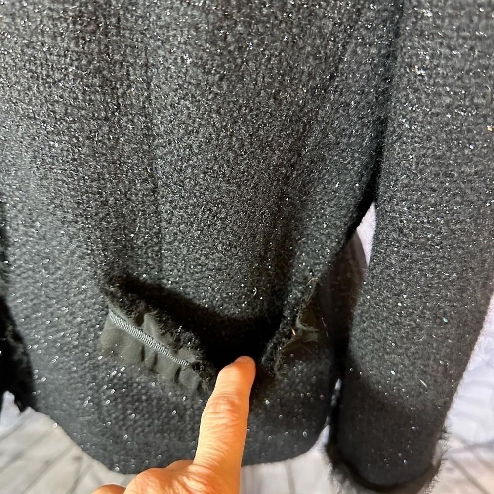 Designer Talbots Chic Black Knit Cardigan Sweater with Ruffle Trim Size XL / US 12-14 / IT 48-50 - 6 Thumbnail
