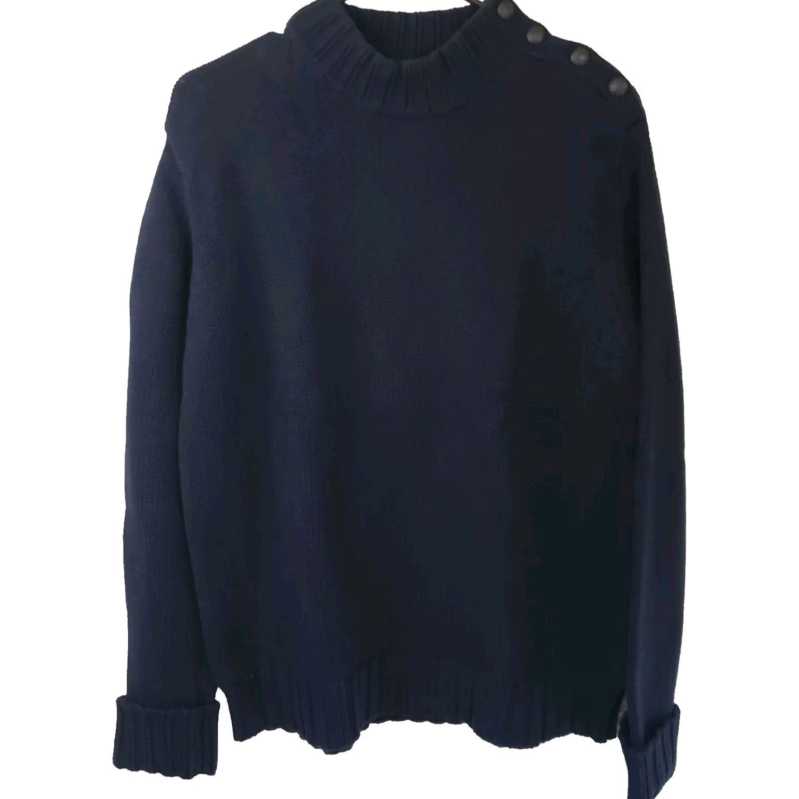 Ralph Lauren Lauren Ralph Lauren Women's L Black Cotton Sweater Shoulder Button Mock Neck Long Sleeve Raglan Pullover Knit Casual Workwear - Mens? Size L / US 10 / IT 46 - 2 Thumbnail