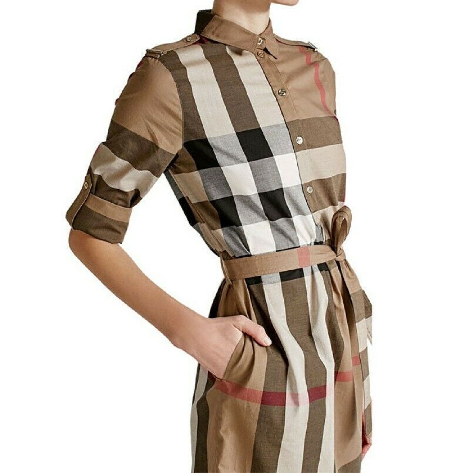 Burberry KELSY BROWN CHECK COTTON BELTED DRES S US 4 / UK 6 / EU 38 Size S / US 4 / IT 40 - 9 Thumbnail