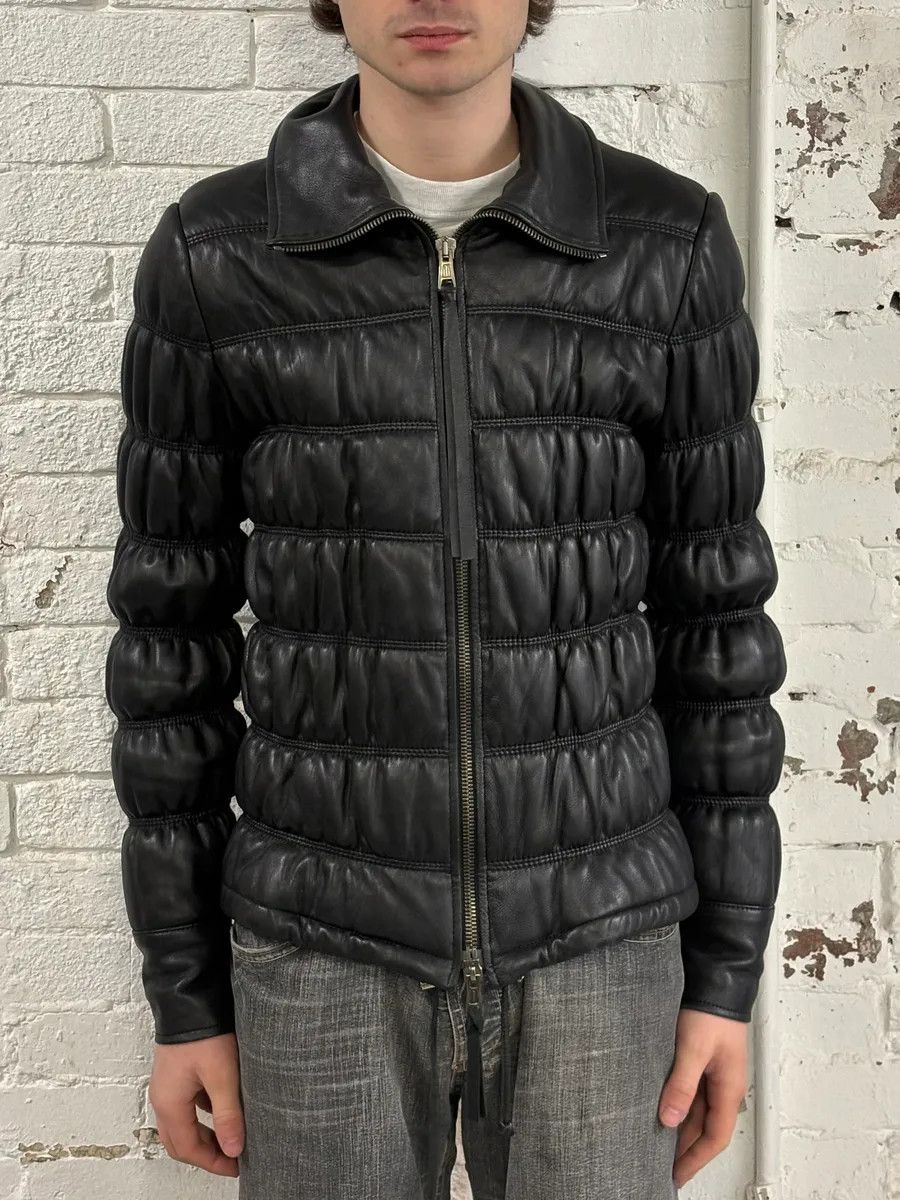 Armani 2000s Armani Black Leather Puffer Jacket Size US S / EU 44-46 / 1 - 2 Thumbnail
