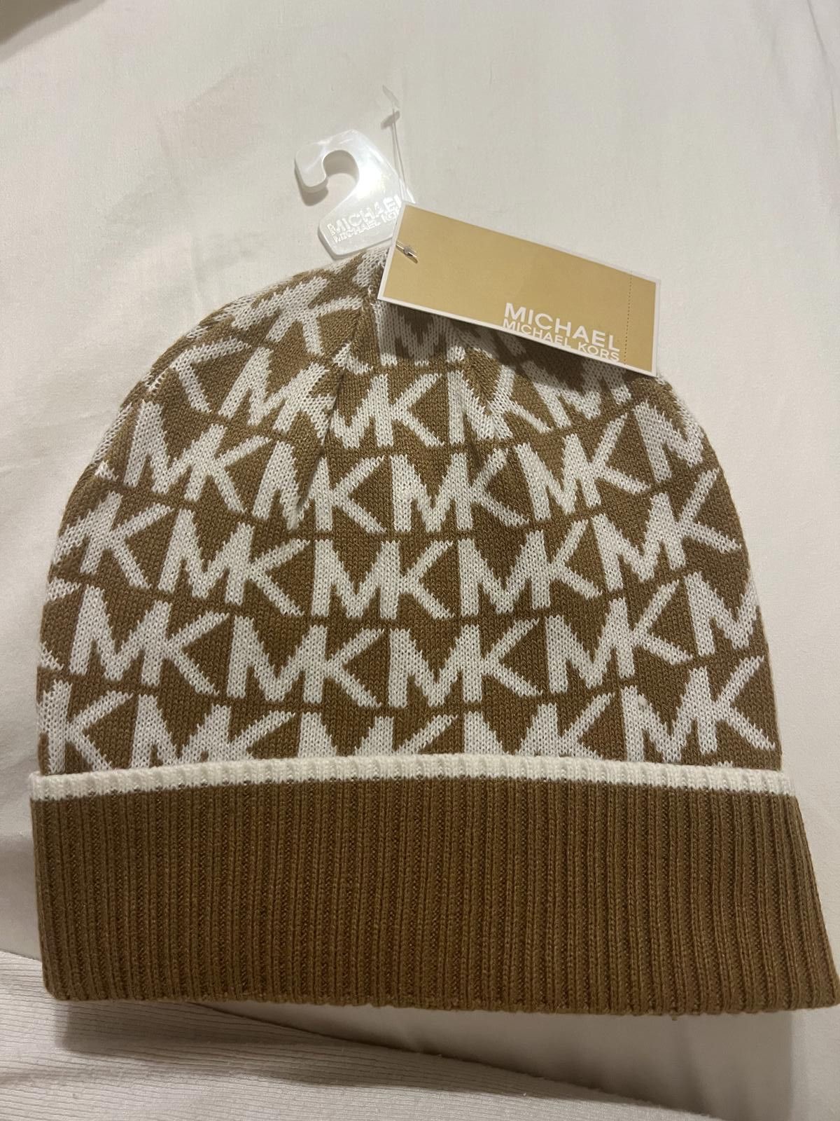 Michael Kors NWT Michael Kors MK Initials Brown/Tan Knit Beanie Cap Hat Size ONE SIZE - 1 Preview